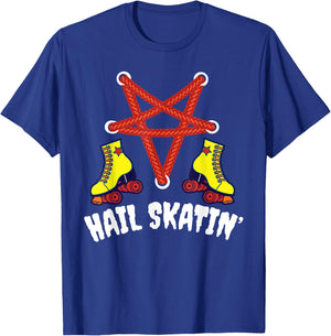 Hail Skatin' Vintage Satan Punk Skating Roller Derby T-Shirt - T-Shirt | Royal