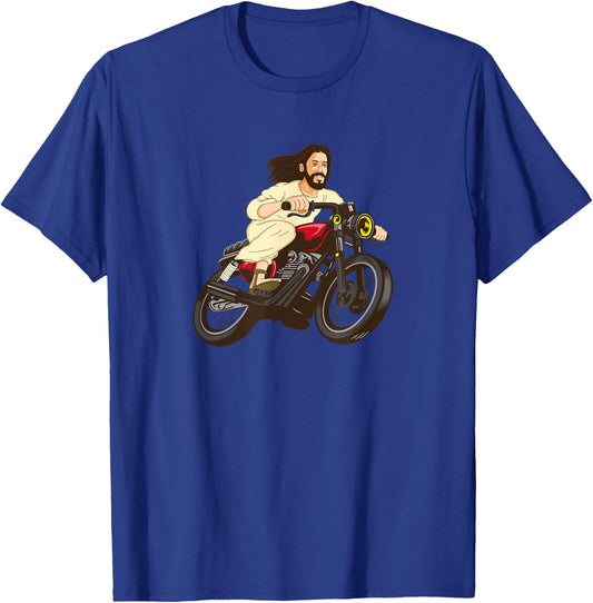 Christ on a Motorcycle Lord Jesus God Church Gift T-Shirt - T-Shirt | Royal