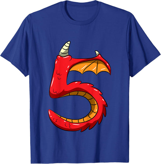 5 Years Old Birthday 5th Birthday Little Monster Dragon T-Shirt - T-Shirt | Royal