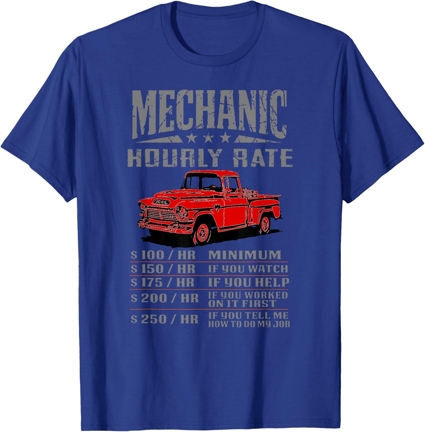Funny Auto Mechanic Hourly Rate Gift Labor Rates T-Shirt - T-Shirt | Royal