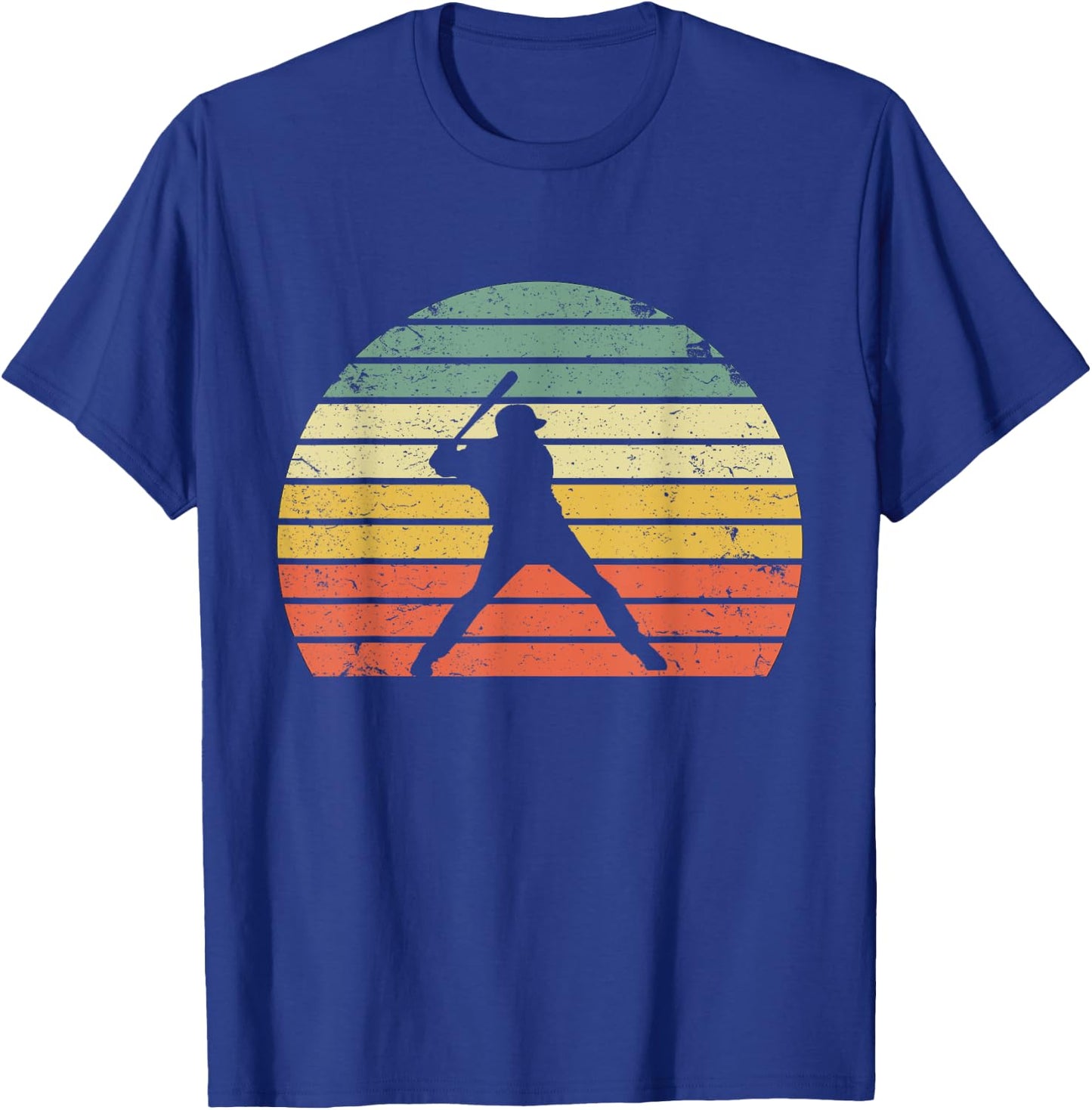 Vintage Baseball Shirt Batter Swinging Retro Sunset T-Shirt - T-Shirt | Royal