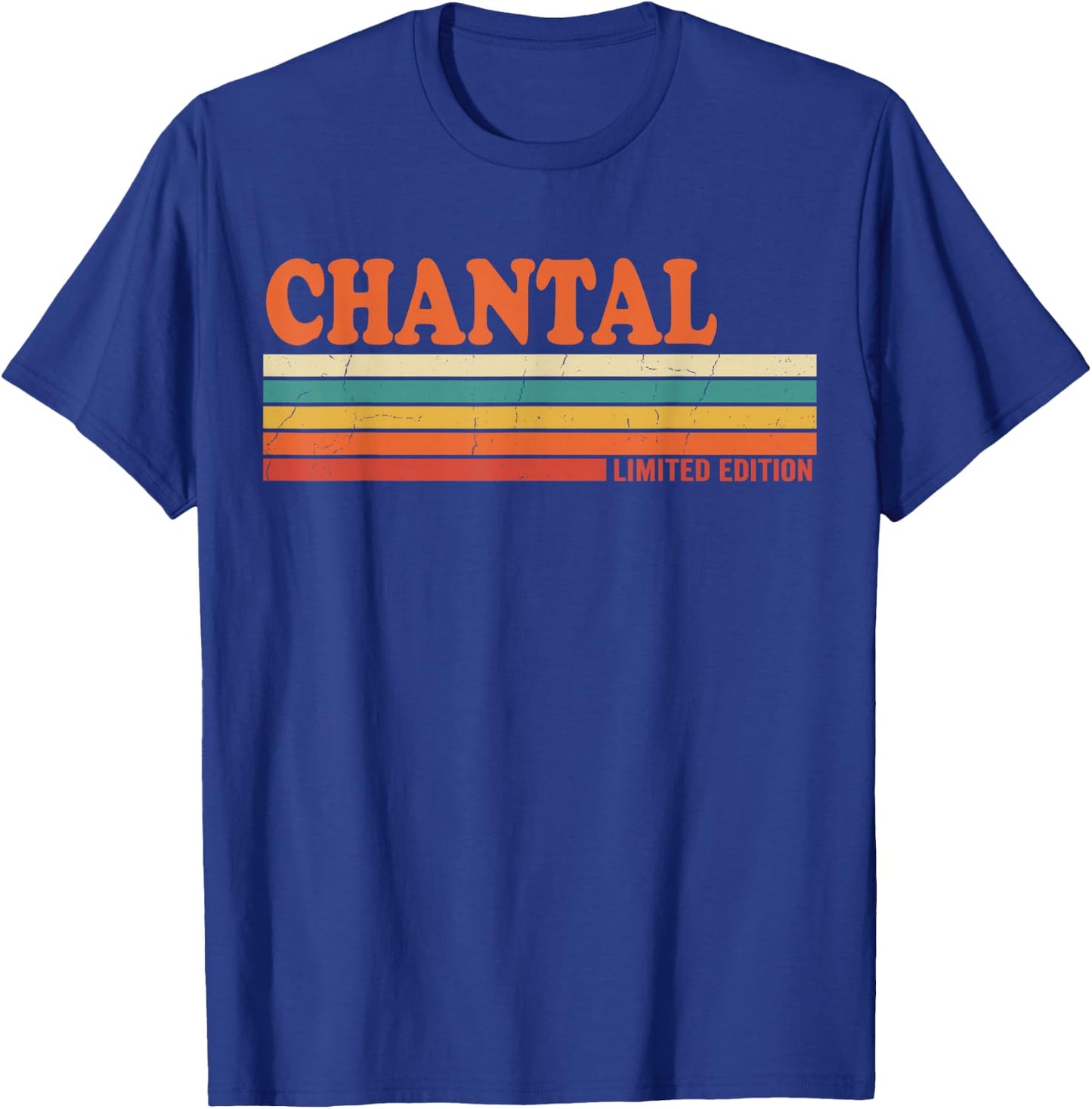 Chantal Retro Personalized First Name Vintage Stripes T-Shirt - T-Shirt | Royal