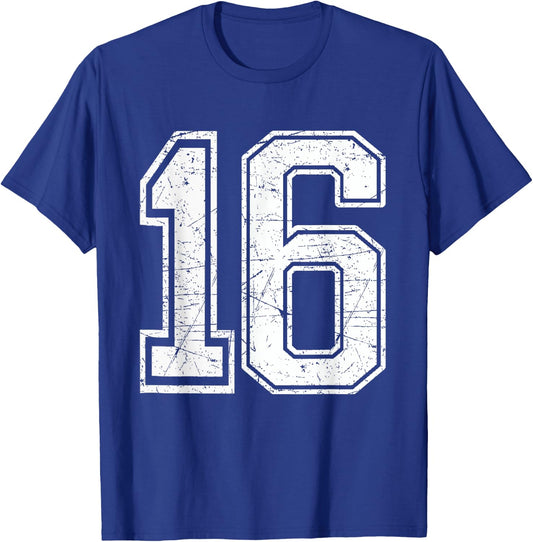 Number 16 Birthday Varsity Sports Team Jersey T-Shirt - T-Shirt | Royal