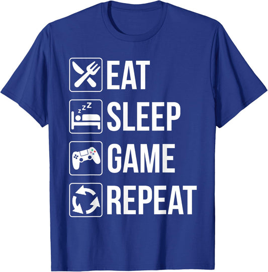Funny Eat Sleep Game Repeat Shirt Gamer Video Games Lovers T-Shirt - T-Shirt | Royal