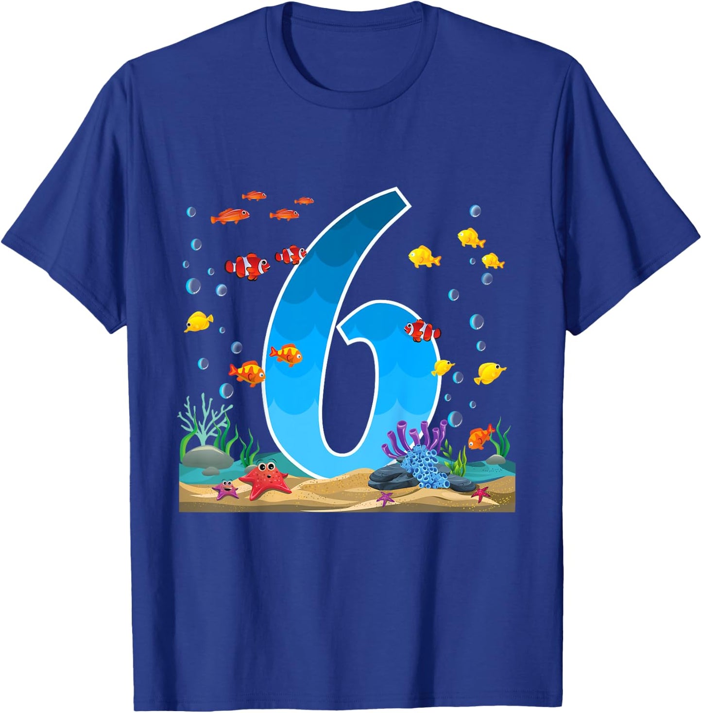 6 Year Old Ocean Birthday Under The Sea Fish Theme 6th Gift T-Shirt - T-Shirt | Royal