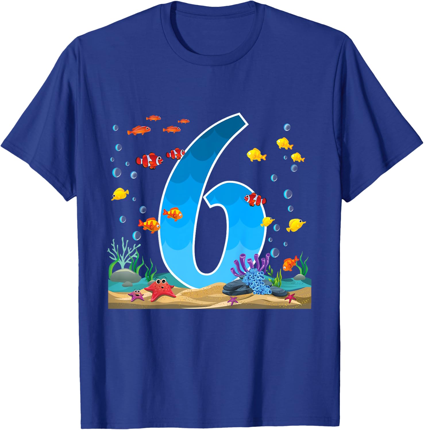 6 Year Old Ocean Birthday Under The Sea Fish Theme 6th Gift T-Shirt - T-Shirt | Royal