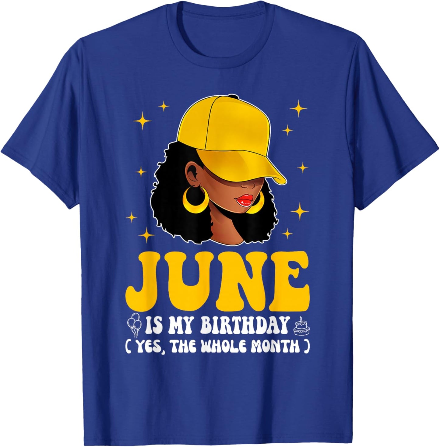 June Birthday African American Afro Girl Black Woman T-Shirt - T-Shirt | Royal