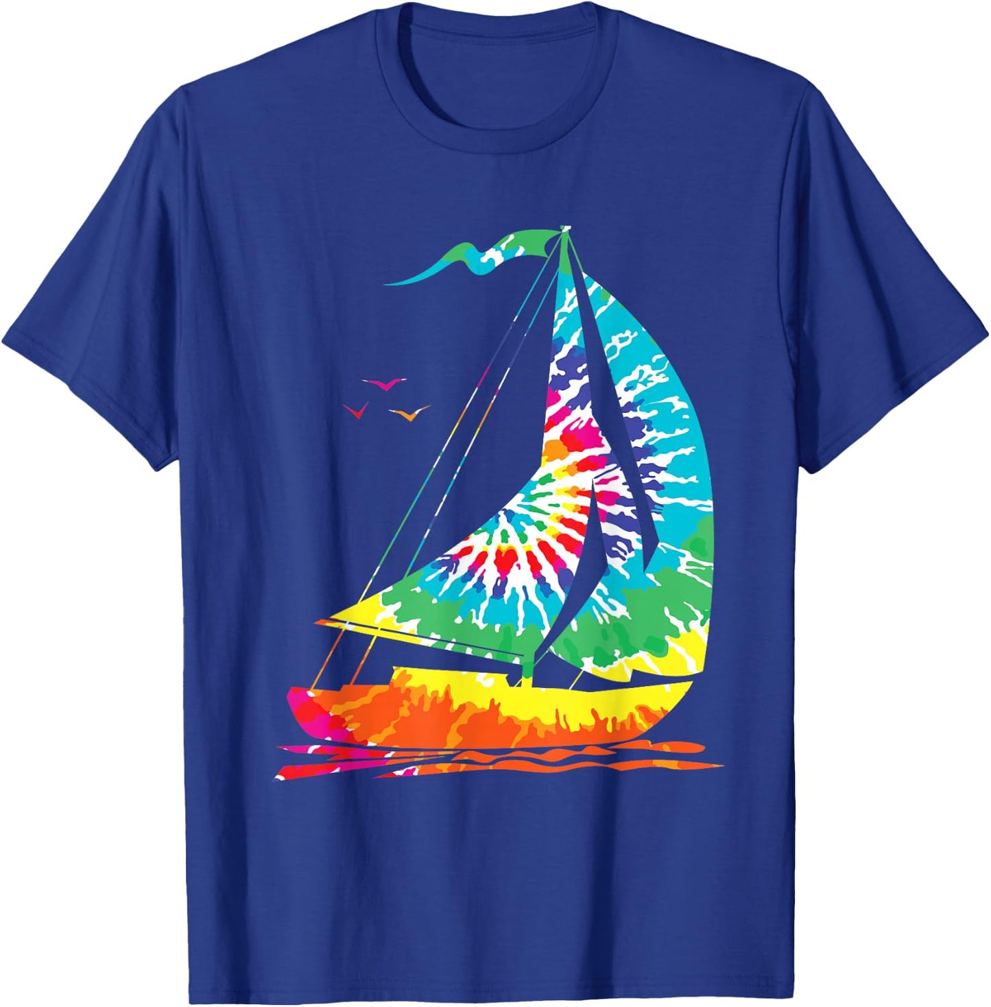 Fun Sailing Hippie Rainbow Tie Dyeing Sailing Boat T-Shirt - T-Shirt | Royal