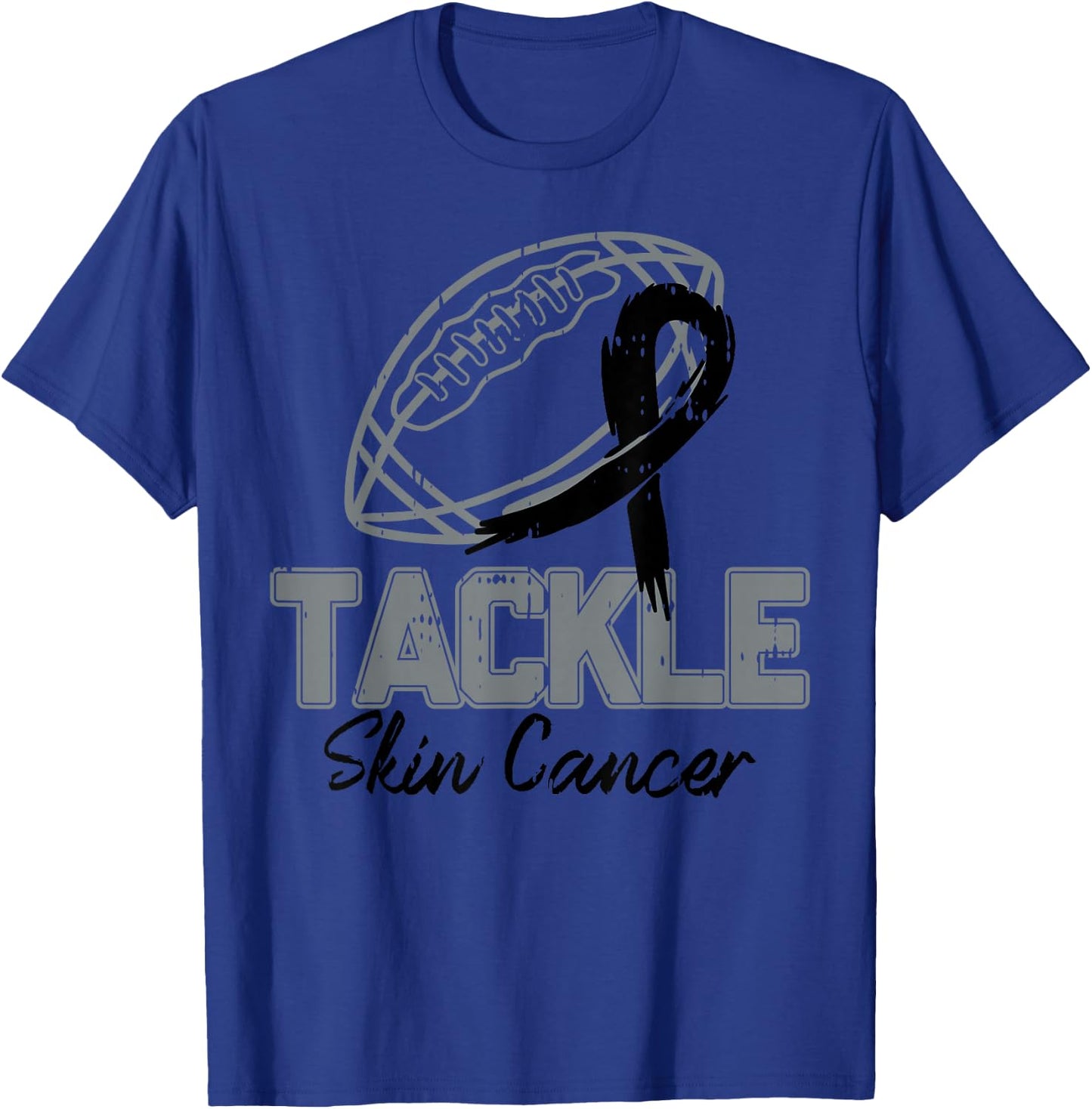Tackle Melanoma Skin Cancer Awareness Football Black Ribbon T-Shirt - T-Shirt | Royal