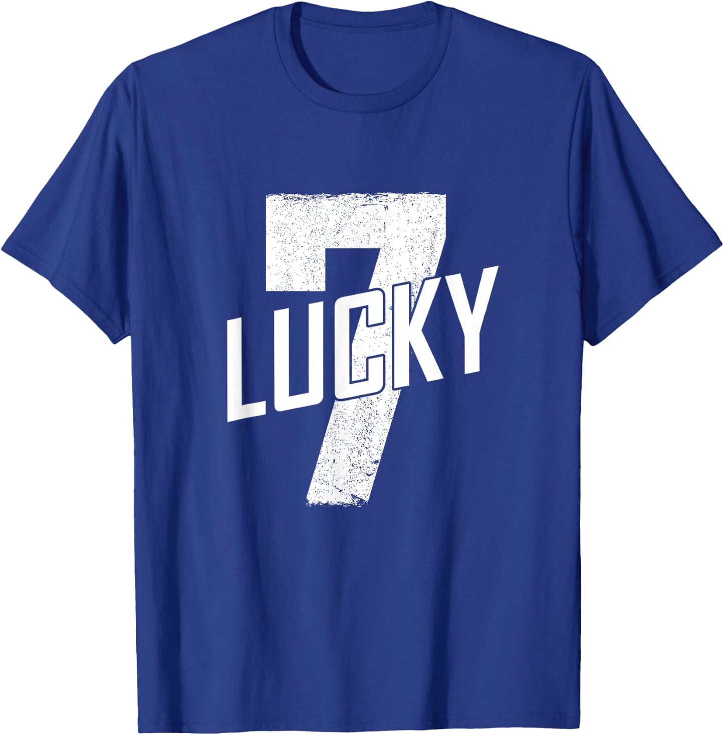 Lucky Seven Distressed In White Lucky Number 7 T-Shirt - T-Shirt | Royal