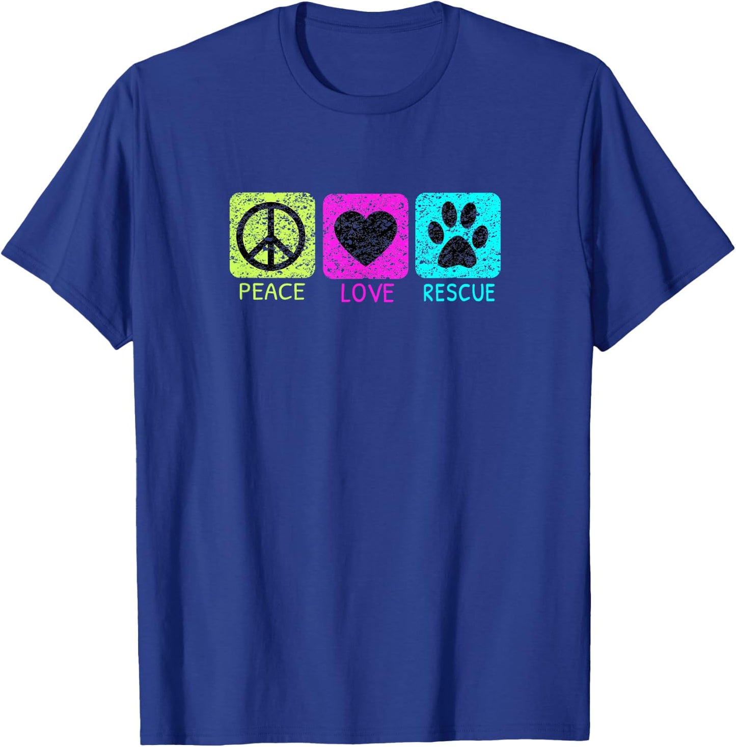 Peace Love Rescue Dogs Retro Distressed Graphic Design T-Shirt - T-Shirt | Royal