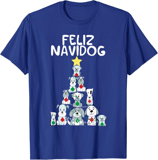 Feliz Navidog Christmas Dog , Funny Cute Xmas Tree T-Shirt - T-Shirt | Royal