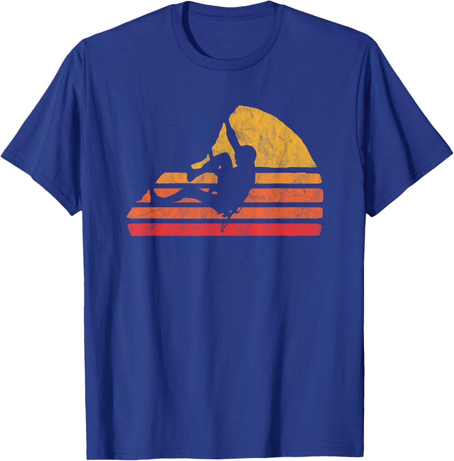 Bouldering Distressed Retro Rock Climbing 80's Sun Graphic T-Shirt - T-Shirt | Royal