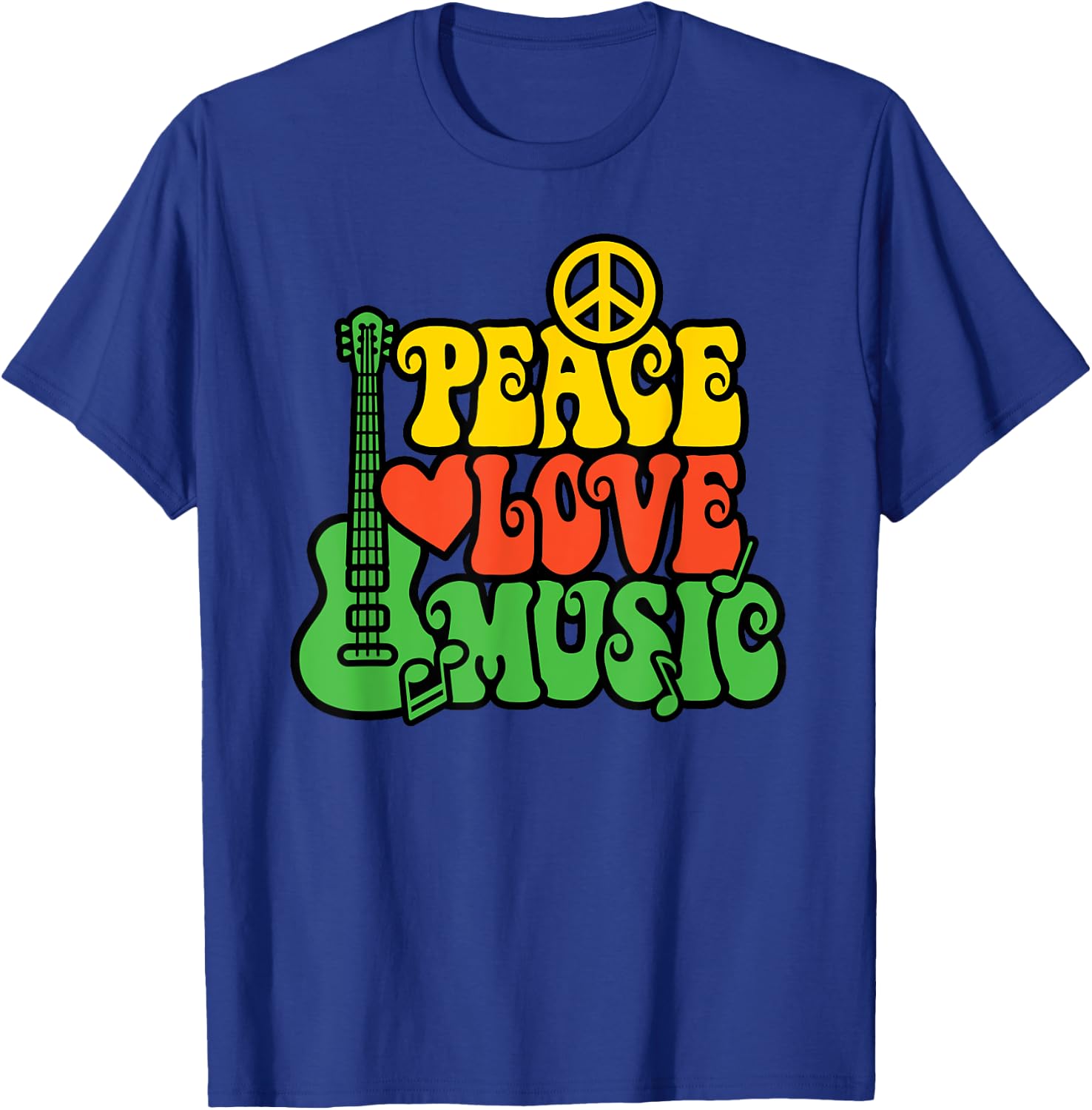 PEACE LOVE MUSIC Reggae Guitar for Everyone T-Shirt - T-Shirt | Royal