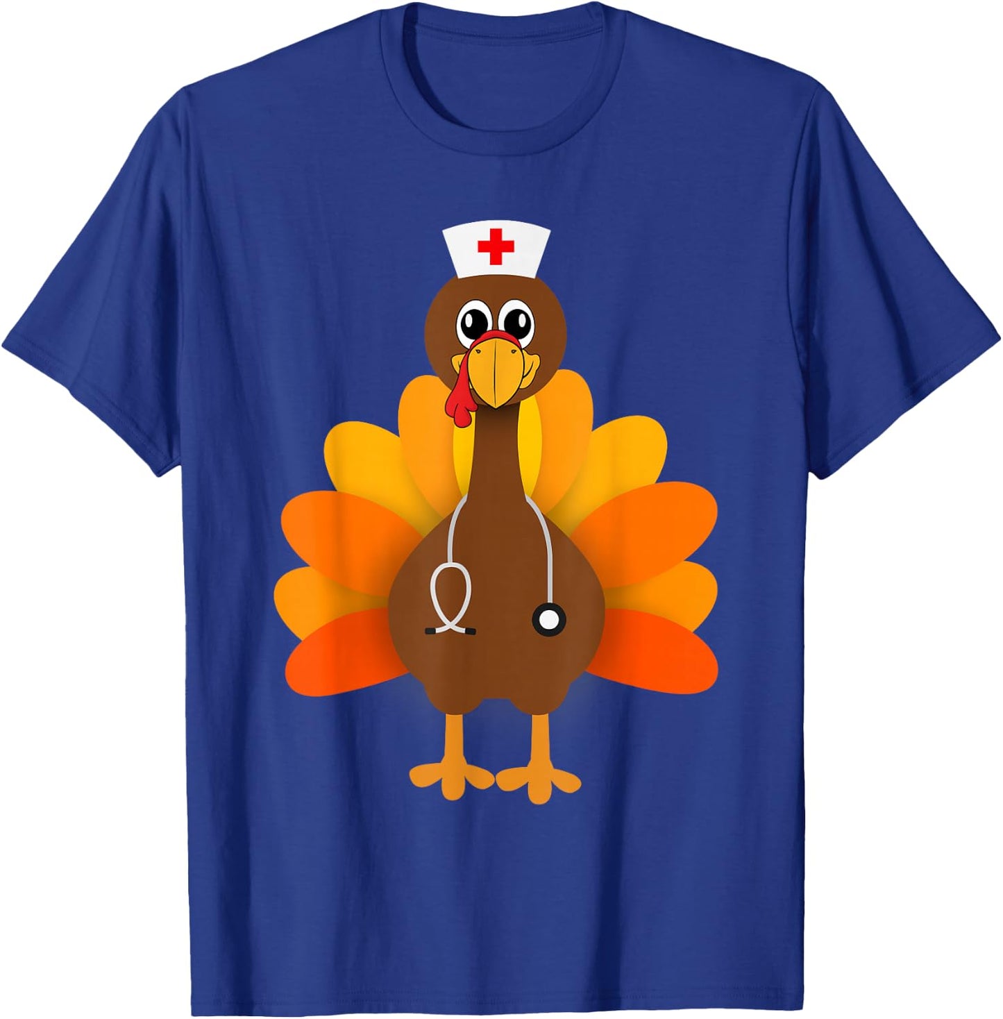Thanksgiving Scrub Tops Women Turkey Nurse Holiday Nursing T-Shirt - T-Shirt | Royal