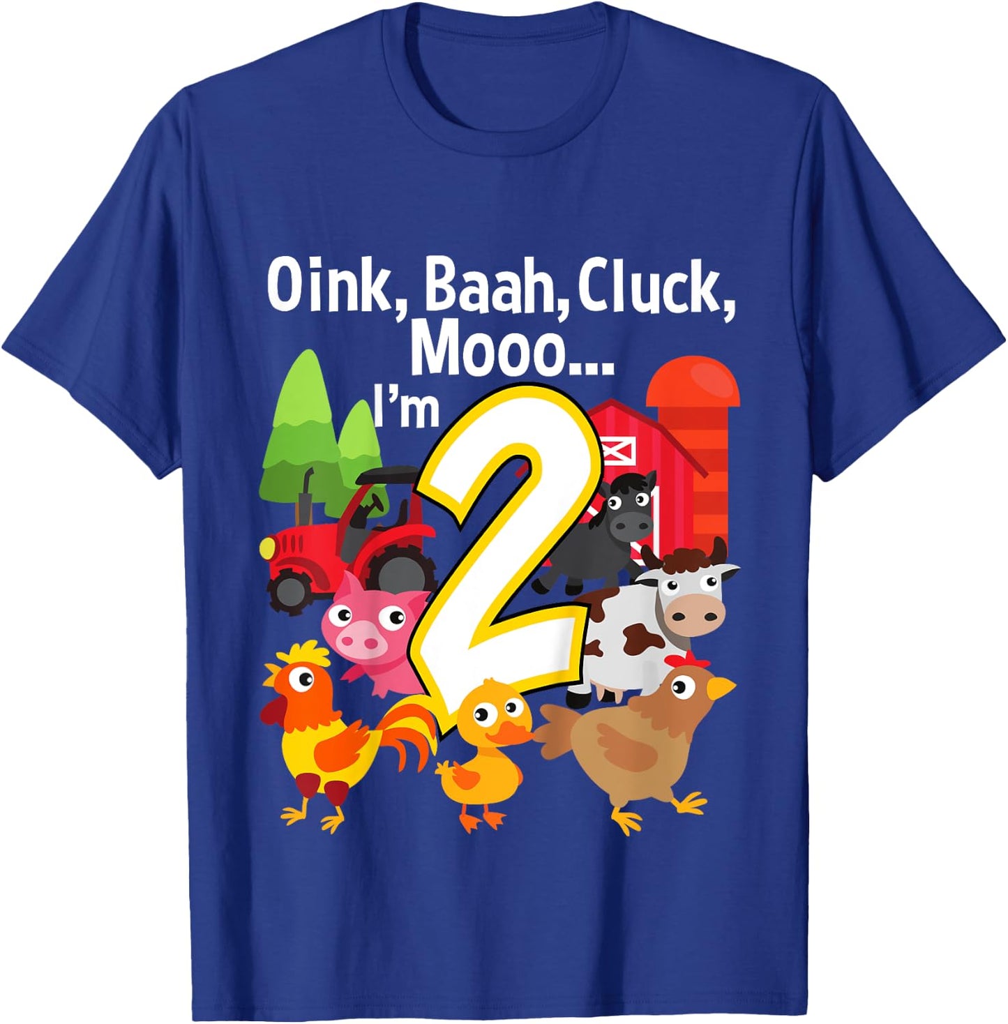 2 Year Old Farm Birthday Party Animal Barn Sounds 2nd Gift T-Shirt - T-Shirt | Royal