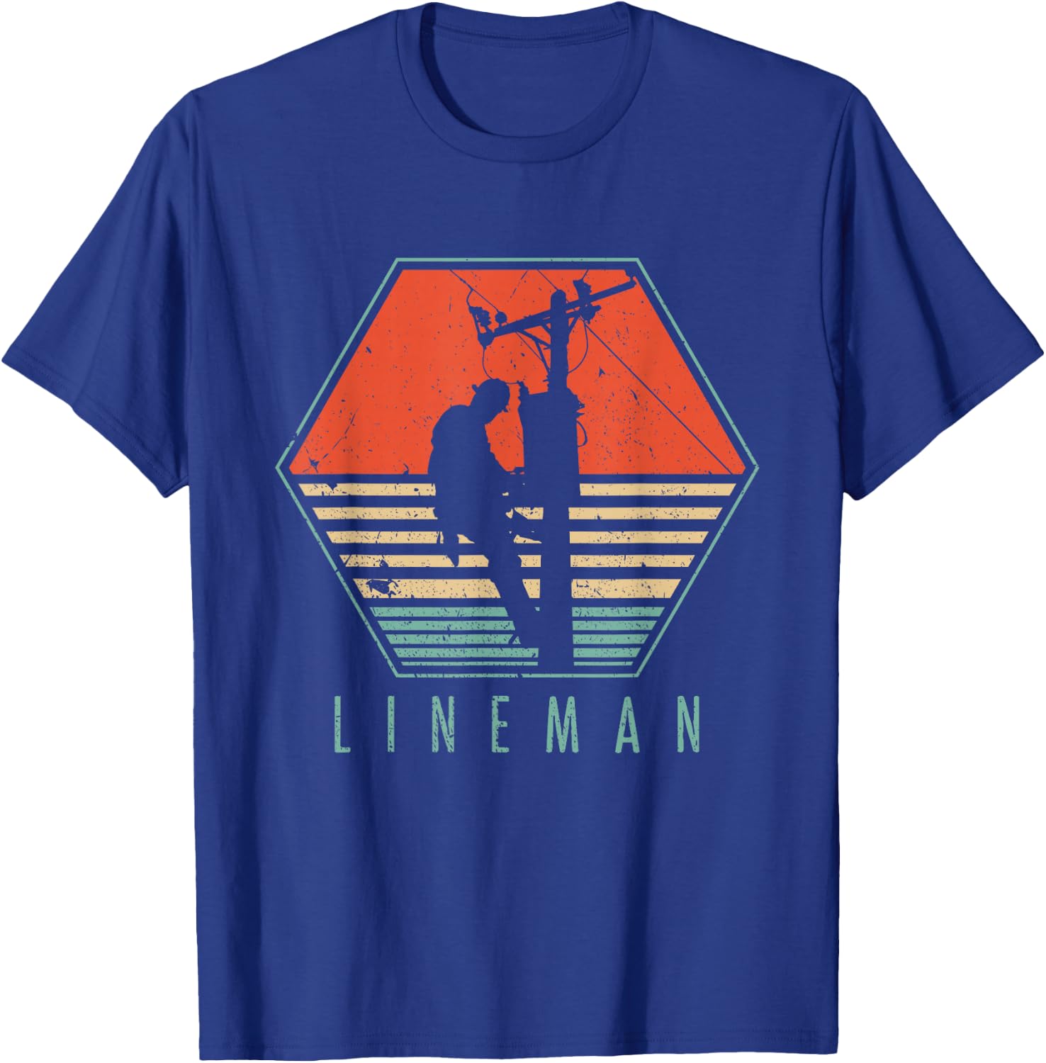 Lineman Vintage Retro Electrician Gift T-Shirt - T-Shirt | Royal