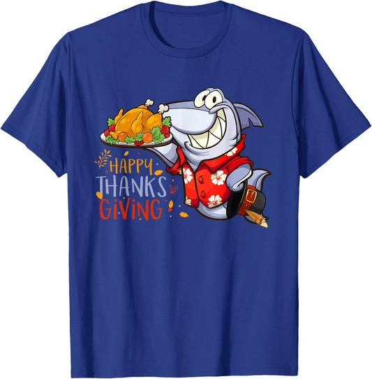 Funny Shark Eat Turkey Happy Thanksgiving Gifts T-Shirt - T-Shirt | Royal