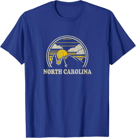 North Carolina NC T Shirt Vintage Hiking Mountains T-Shirt - T-Shirt | Royal