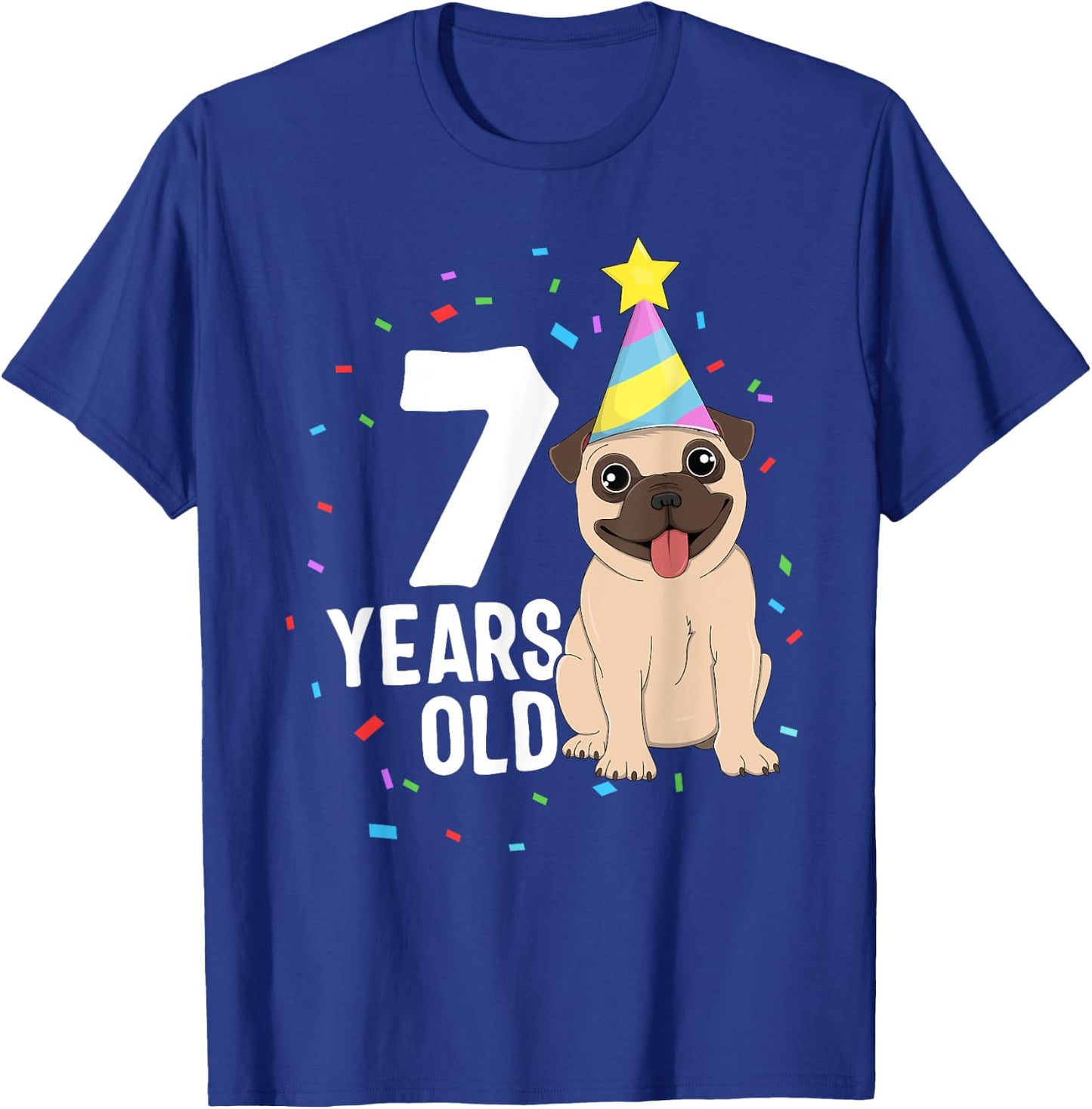 7 Years Old Birthday Pug Dog Lover Party 7th Birthday Kid T-Shirt - T-Shirt | Royal