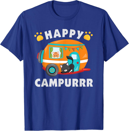 Funny Camping With Cats Kitty Fisherman Camper Gift T-Shirt - T-Shirt | Royal