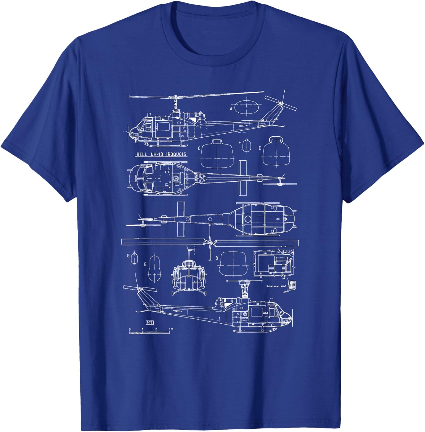 Bell UH-1 Huey Blueprint USA Veteran Military Aircraft Pilot T-Shirt - T-Shirt | Royal