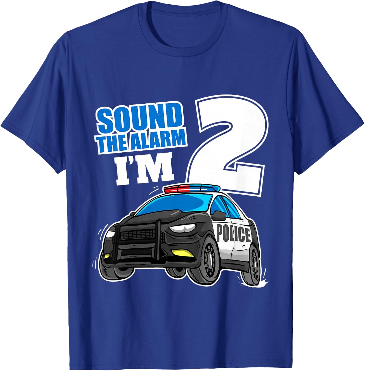 Kids Police Car 2nd Birthday Boy 2 Cop Policeman Officer Two T-Shirt - T-Shirt | Royal