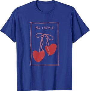 Ma Chérie Cherry Hearts Romantic Coquette Bow Ribbon Retro T-Shirt - T-Shirt | Royal