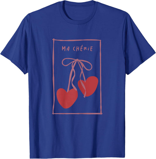 Ma Chérie Cherry Hearts Romantic Coquette Bow Ribbon Retro T-Shirt - T-Shirt | Royal