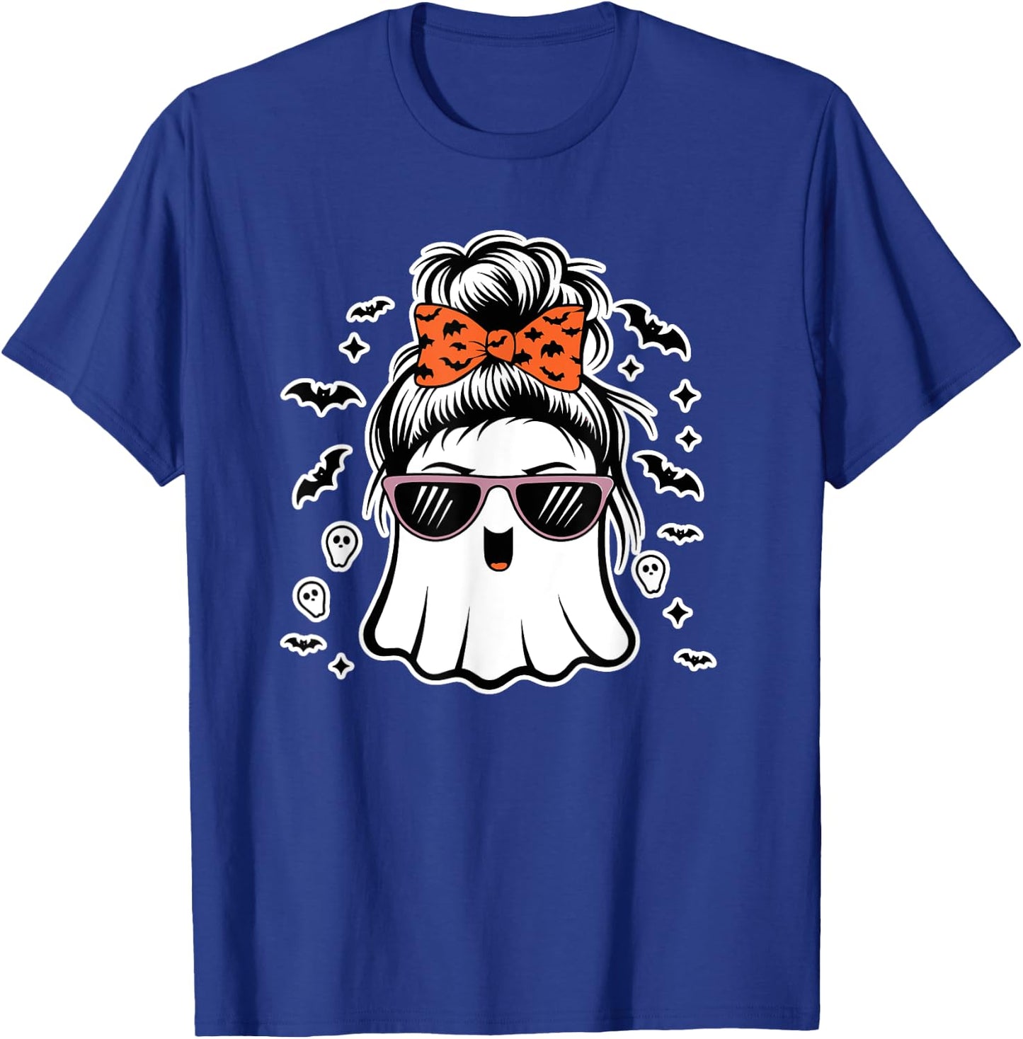 Cute Ghost Messy Bun Mom Halloween Messy Hair Bun Moms Life T-Shirt - T-Shirt | Royal