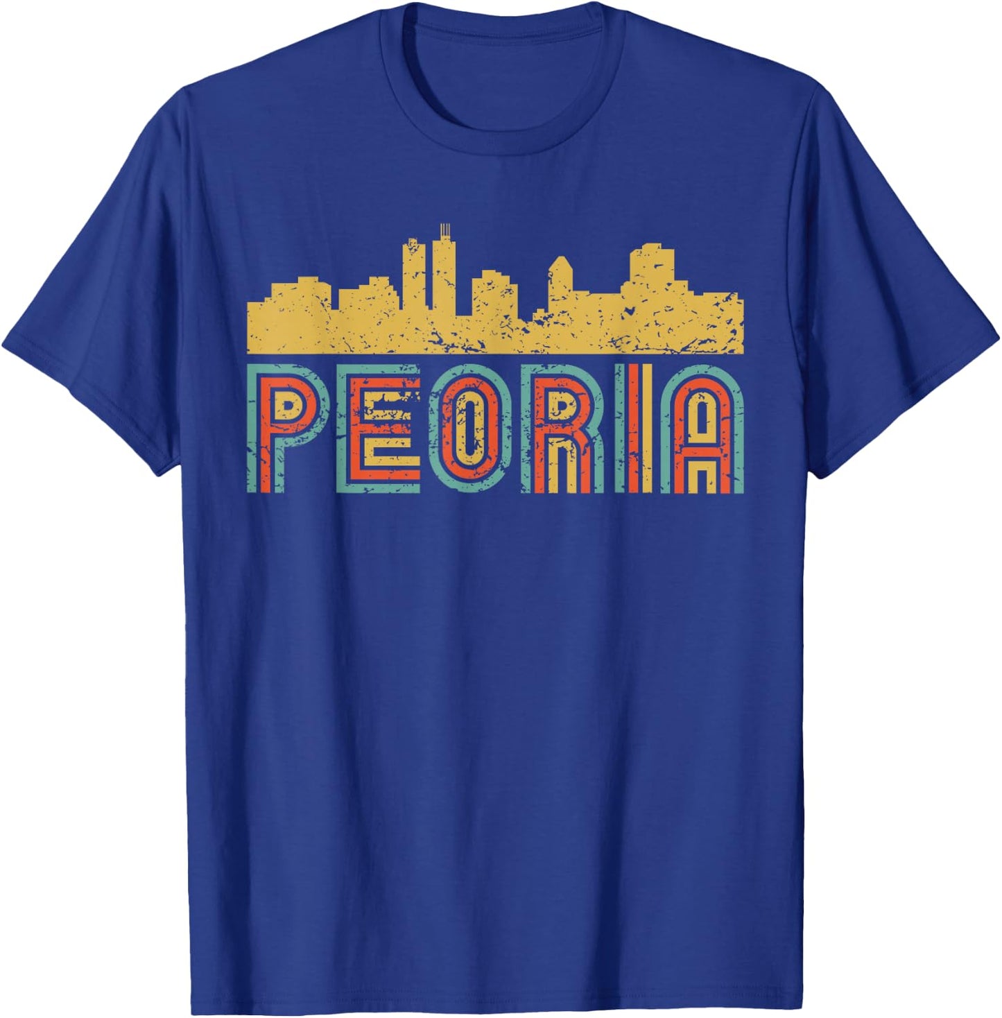 Vintage Retro Peoria Illinois Skyline T-Shirt - T-Shirt | Royal