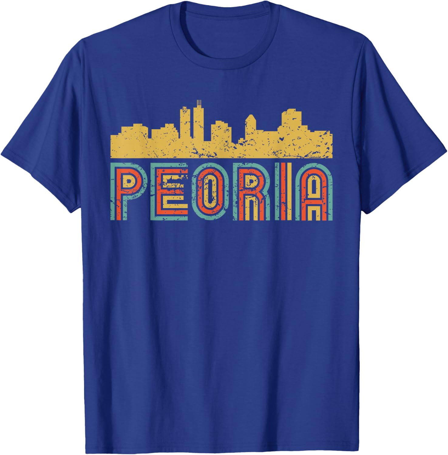 Vintage Retro Peoria Illinois Skyline T-Shirt - T-Shirt | Royal