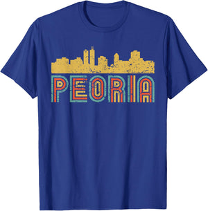 Vintage Retro Peoria Illinois Skyline T-Shirt - T-Shirt | Royal