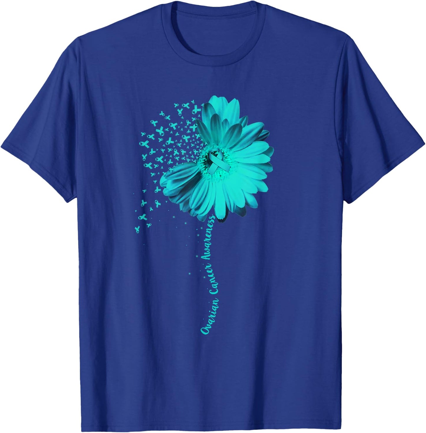 Ovarian Cancer Awareness Sunflower Ribbon Gift T-Shirt - T-Shirt | Royal