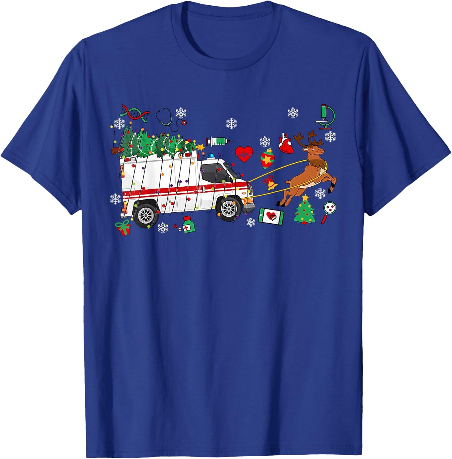 Medical Ambulance Reindeer Nurse Christmas EMT EMS Paramedic T-Shirt - T-Shirt | Royal