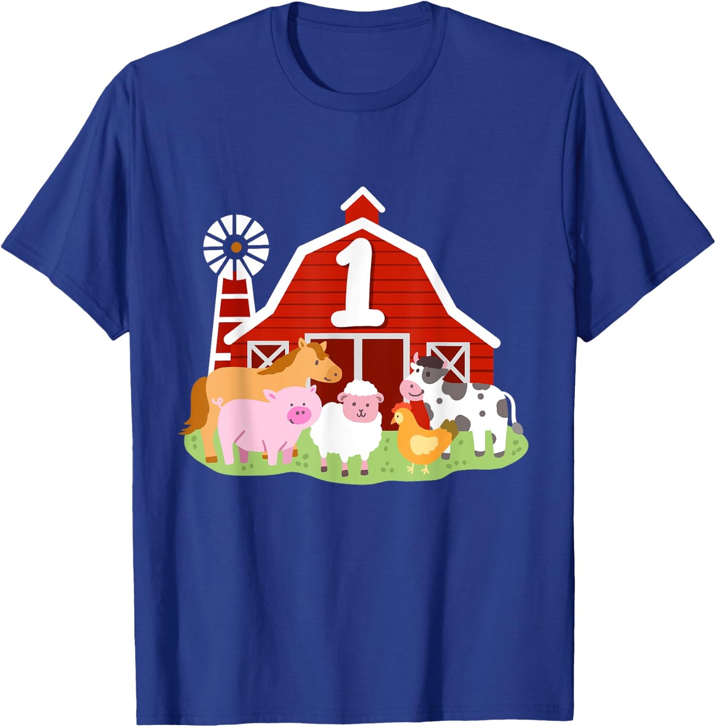 1st Birthday Farm Animals Bday Party 1 Year Old Boy Toddler T-Shirt - T-Shirt | Royal