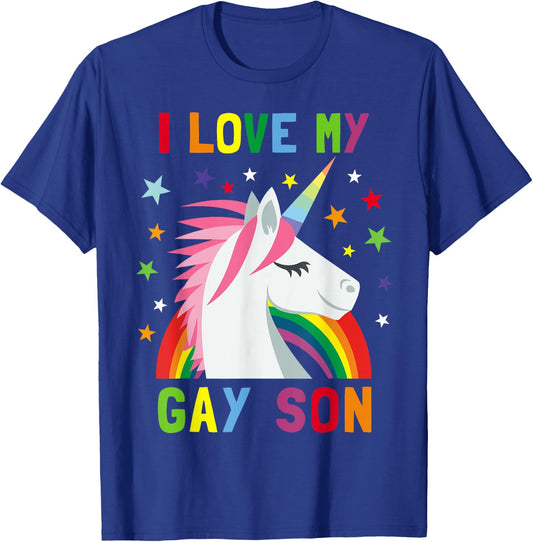 I Love My Gay Son Unicorn Rainbow Parent of Gay Child T-Shirt - T-Shirt | Royal