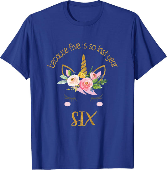 Kids Unicorn 6th Birthday Shirt, Golden Birthday Girl Outfit T-Shirt - T-Shirt | Royal