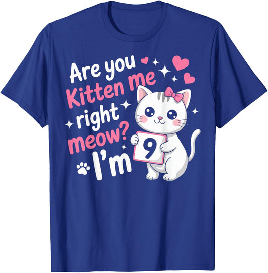 9 Year Old Girl Birthday Cat Kitten 9th Bday Girls T-Shirt - T-Shirt | Royal