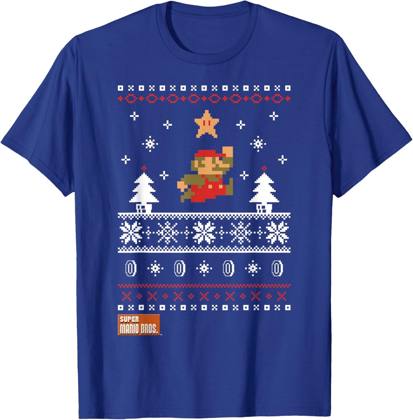 Nintendo Super Mario Christmas Star Pixels Graphic T-Shirt - T-Shirt | Royal