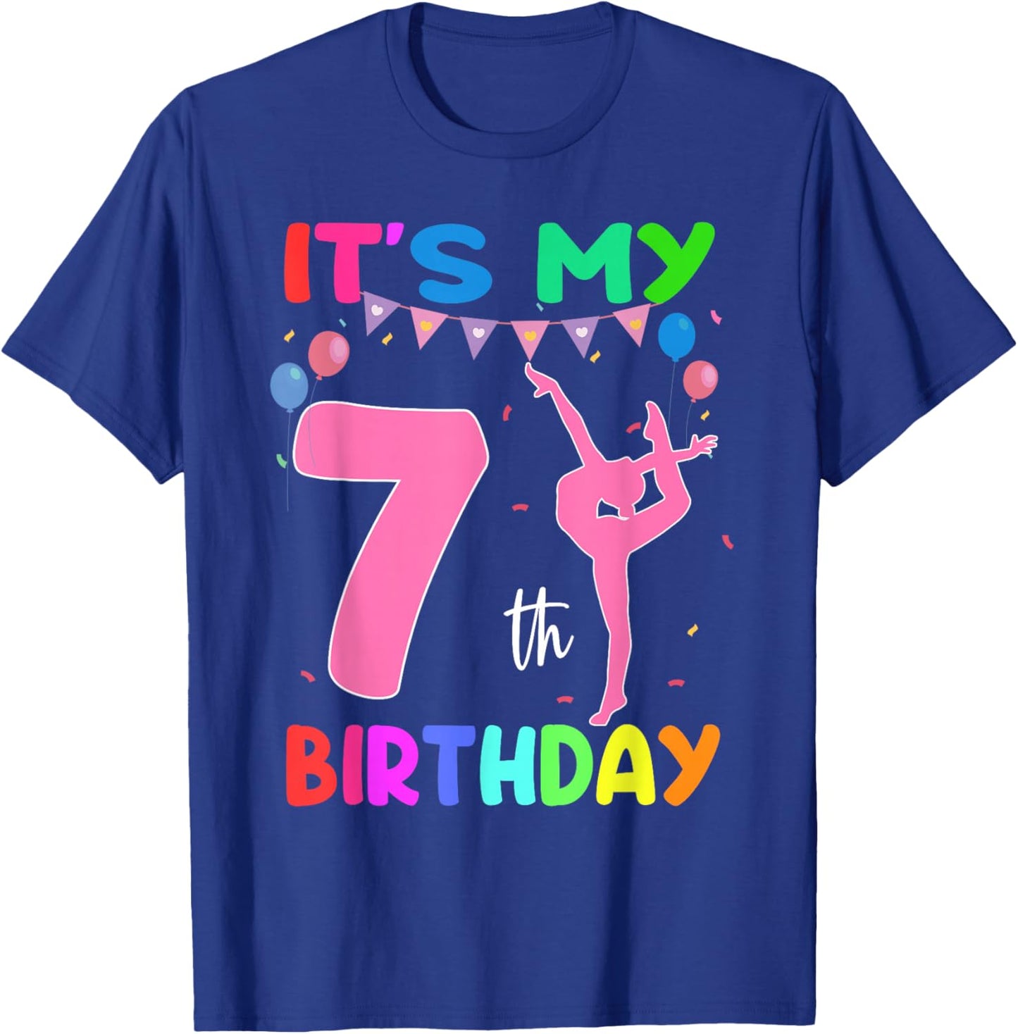 It's My 7th Birthday 7 Year Old Birthday Gymnastics Themed T-Shirt - T-Shirt | Royal