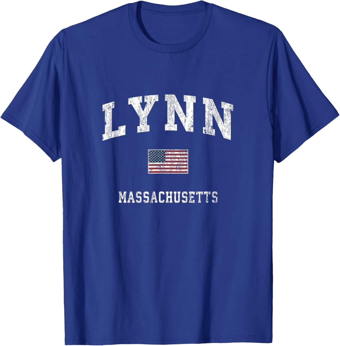 Lynn Massachusetts MA Vintage American Flag Sports Design Women Kids Men T-Shirt - T-Shirt | Royal