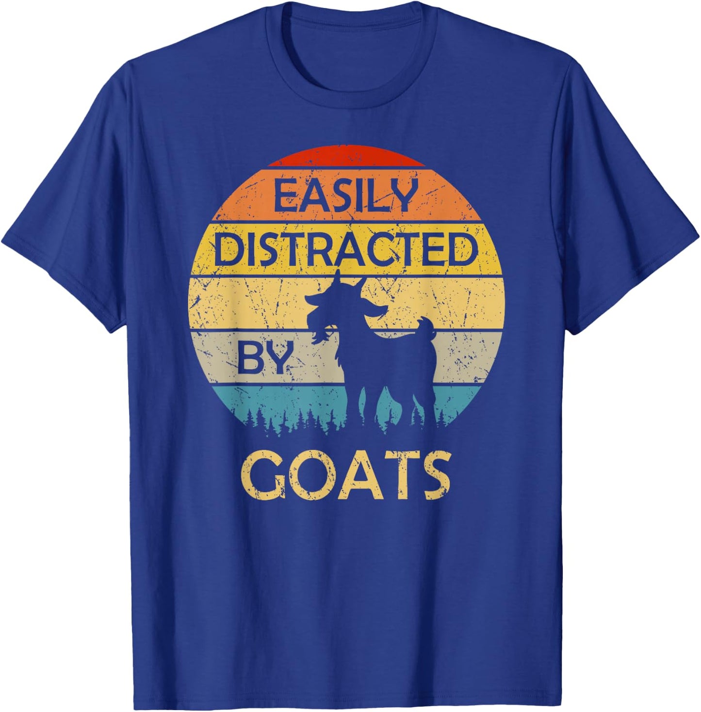 Easily Distracted by Goats Retro Vintage Funny Goat Lover T-Shirt - T-Shirt | Royal