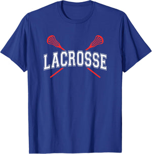 Lacrosse Shirt Red Crossed Sticks for youth or adult T-Shirt - T-Shirt | Royal