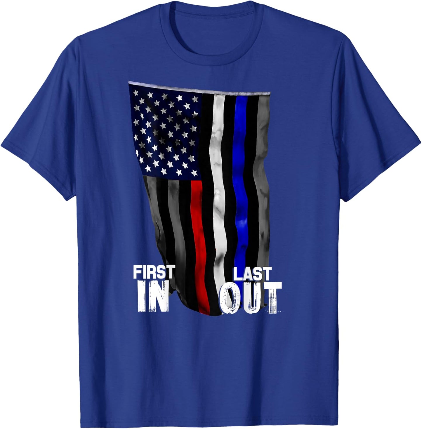 Police Fire EMS First Responder American Flag T-Shirt - T-Shirt | Royal