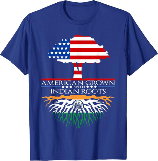 Indian Roots American Grown Tree Flag USA India Asian T-Shirt - T-Shirt | Royal