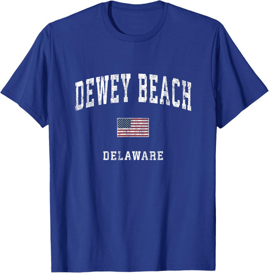 Dewey Beach Delaware DE Vintage American Flag Sports Design Women Kids Men T-Shirt - T-Shirt | Royal