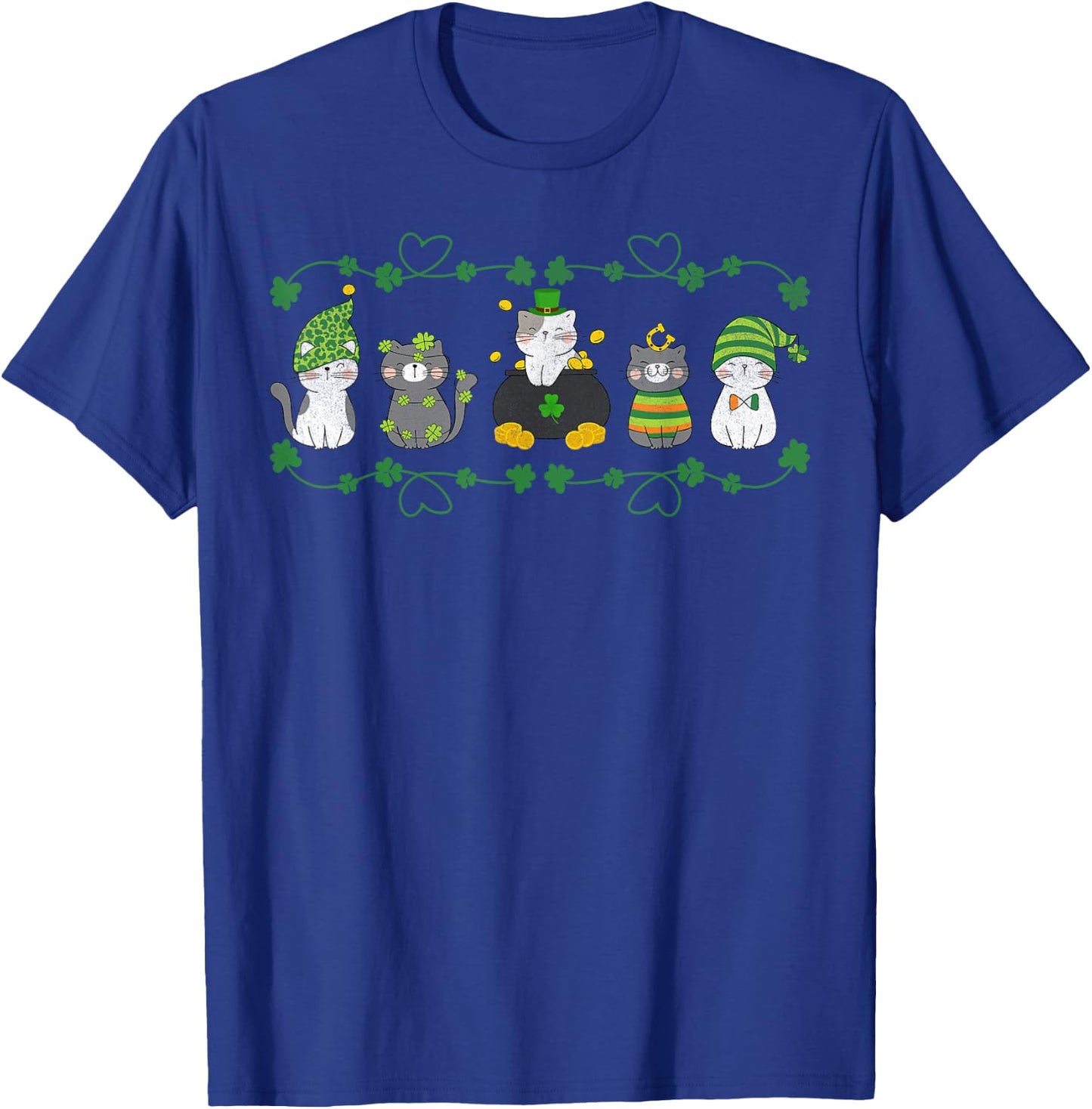 Cute Cats St. Patrick’s Day Clover Design T-Shirt - T-Shirt | Royal