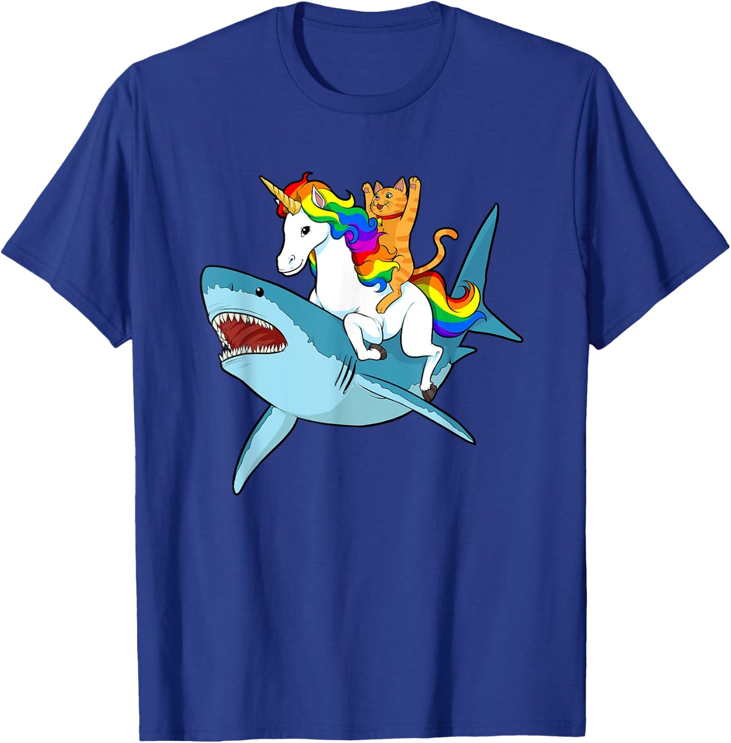 Cat Riding Unicorn Riding Shark Design T-Shirt - T-Shirt | Royal