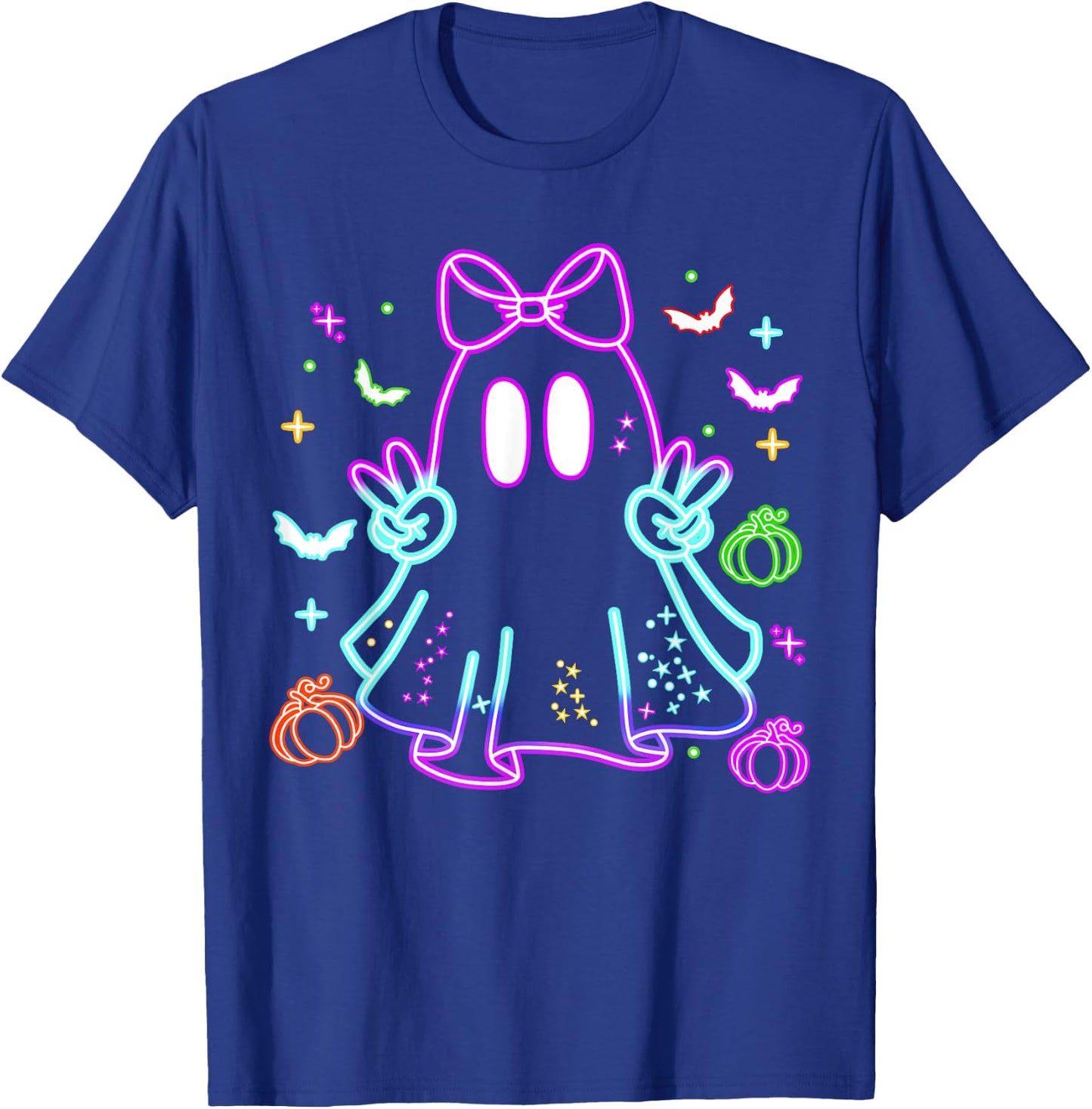 Boo Ghost Spooky Season Girls Kids Glow In Halloween Night T-Shirt - T-Shirt | Royal